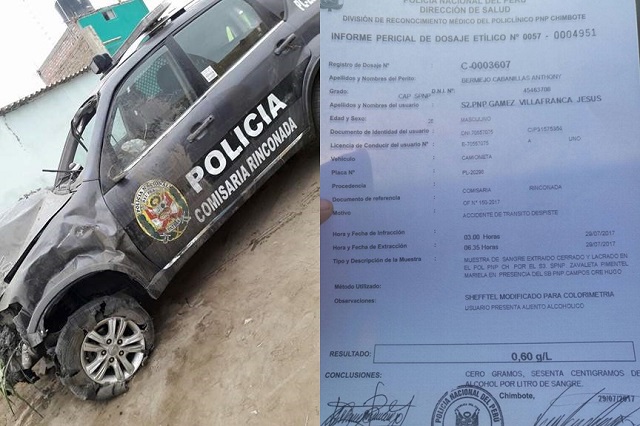 Policía que chocó borracho un patrullero de Rinconada está detenido y podría ir preso
