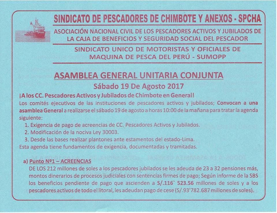 Pescadores de Chimbote buscarán que se derogue Ley 30003 a la que consideran "nefasta"