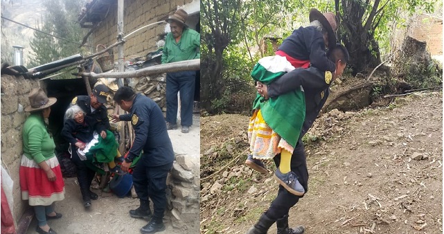 Anciana fue cargada 40 minutos por dos policías para evacuarla de emergencia a hospital de Huaraz