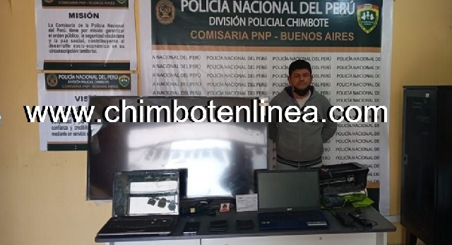 Capturan a “robacasas” en Nuevo Chimbote con un televisor, dos laptops y una impresora