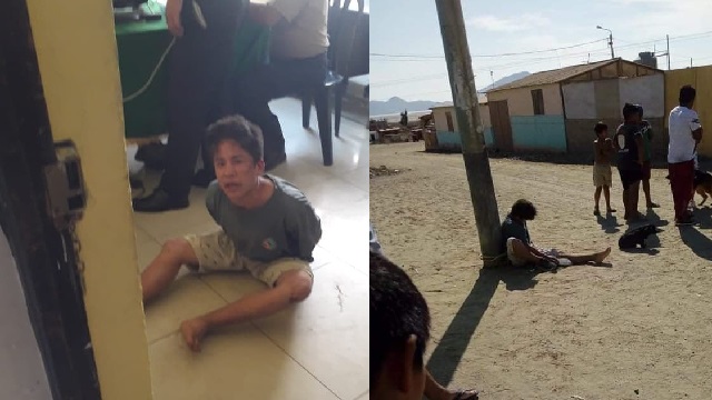 Atan a un poste y golpean a sujeto que ingresó a vivienda a robar en Nuevo Chimbote