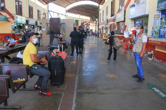 Terminal terrestre reinició servicio interprovincial bajo estricto control del protocolo de bioseguridad