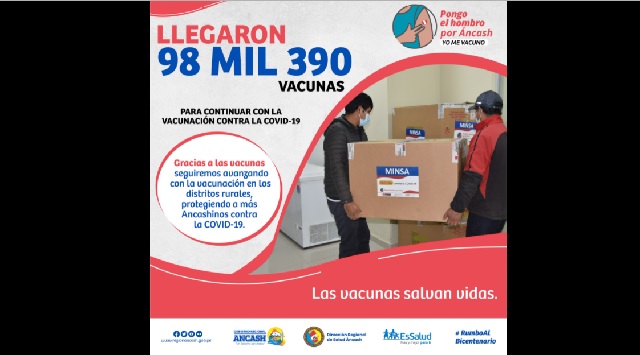 Áncash recibe 98 mil 390 vacunas Pfizer para continuar inmunización contra el covid-19