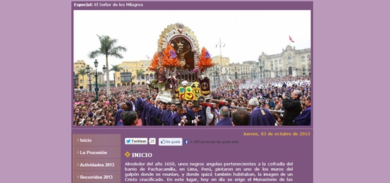 Página web en honor al Señor de los Milagros