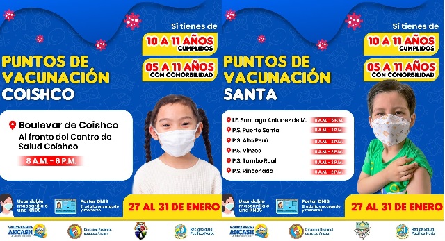 Red Norte dispuso locales de vacunación para niños en distritos de Santa y Coishco